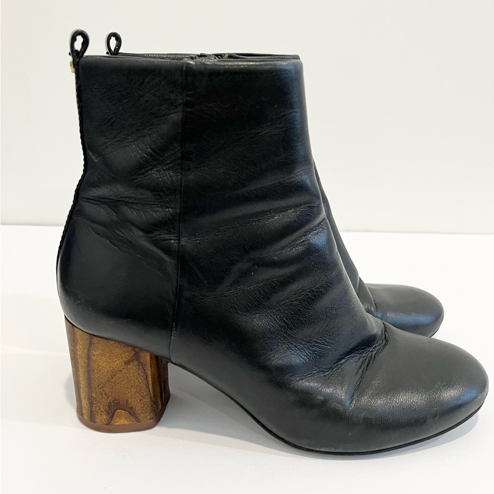 Tory Burch RAYA 65 Boots Block Heel Black Leather Ankle Boot Women 6M